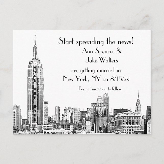 Convite de NYC Skyline Etched 01B Save the Date (Frente)
