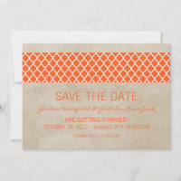 Convite de Orange Rustic Quatrefoil para Salvar a