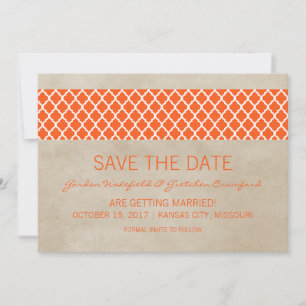 Convite de Orange Rustic Quatrefoil para Salvar a