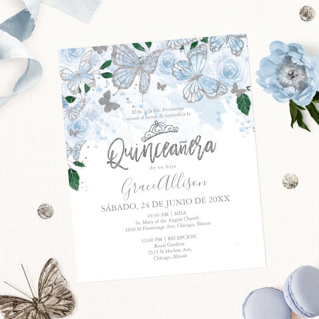 Convite de Orçamento Borboleta Quinceanera em Espa (Criador carregado)