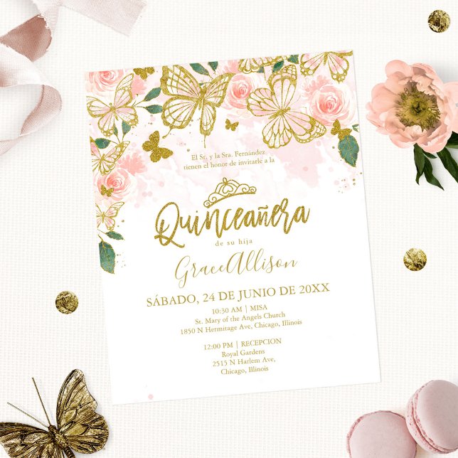 Convite de Orçamento Borboleta Quinceanera em Espa (Criador carregado)