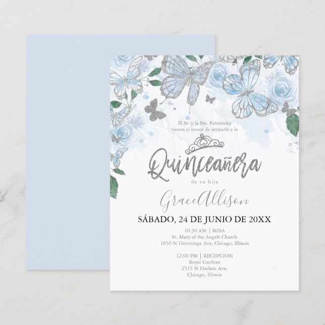 Convite de Orçamento Borboleta Quinceanera - Espan (Frente/Verso)