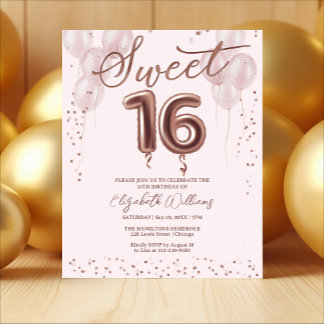 Convite de Orçamento de Balões Sweet 16 com Folha