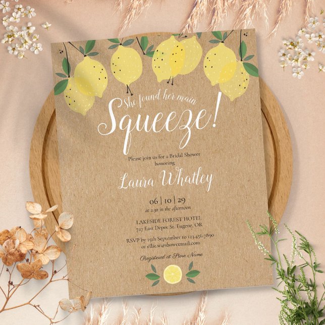 Convite de Orçamento de Chá de panela de Limão de  (Main Squeeze Lemon Bridal Shower Budget Invitation)