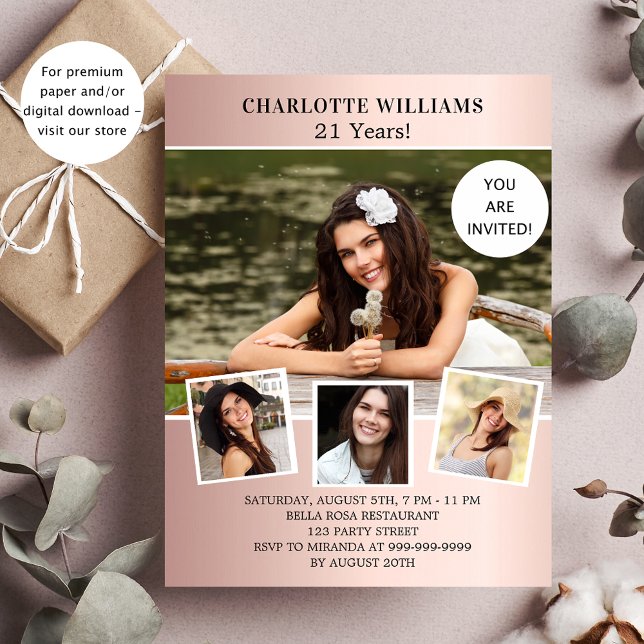 convite de orçamento de foto rosa de ouro festa de (Criador carregado)