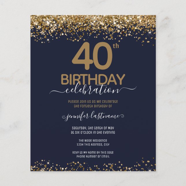 Convite de Orçamento de Parte aniversário de 40 an (Frente)