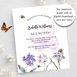 Convite de orçamento para flores violeta de borbol