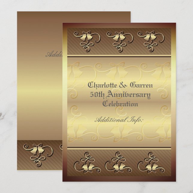 Convite de Ouro de Aniversário de 50 anos Monogram (Frente/Verso)