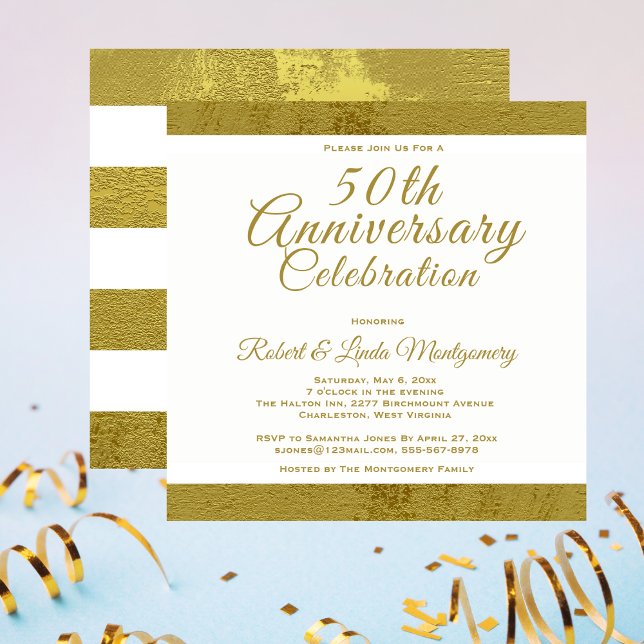 Convite de Ouro de Celebração de 50 Anos de Aniver (50th Anniversary Celebration Gold Invitation)