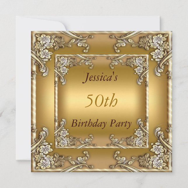 Convite de Ouro para Festa de Aniversário de 50 an (Frente)