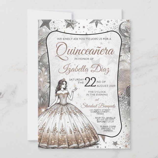 Convite de Ouro para Festa de Quinze Anos (Frente)