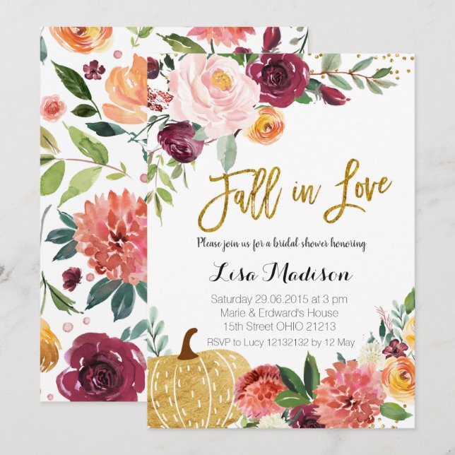 Convite de Outono para Enamorados com Abóbora Mars (Frente/Verso)