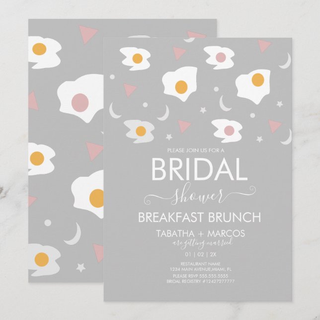 Convite de Padrão de Brunch de Ovos para Café da M (Frente/Verso)