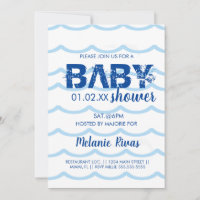 Convite de padrão de ondas azuis do Chá de fraldas