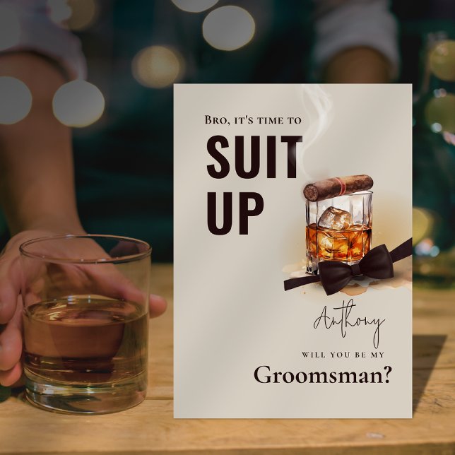 Convite de Padrinho de Liquor Bourbon Charuto Smok (Liquor Bourbon Cigar Tuxedo Suit Up Groomsman Invitation)