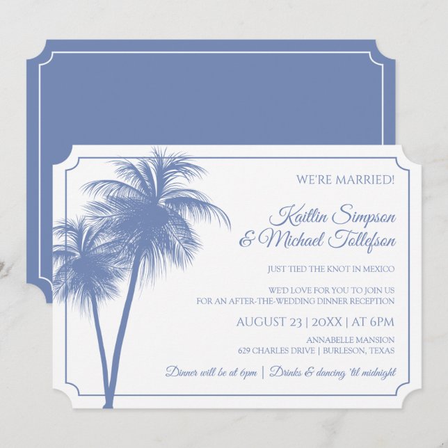 Convite de Palmeira Destino | Azul Cornflower (Frente/Verso)