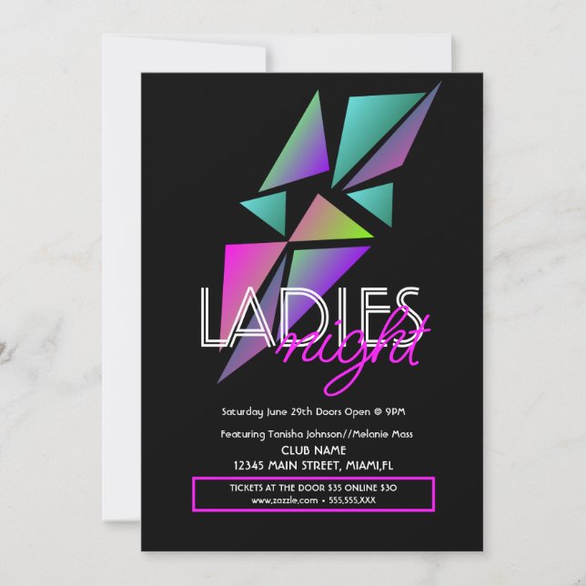 Convite de Panfleto Fractal do Bar Ladies Night Cl (Frente)