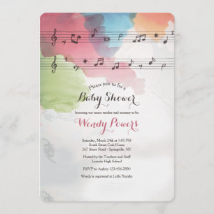 Convite de papel aquarela com música