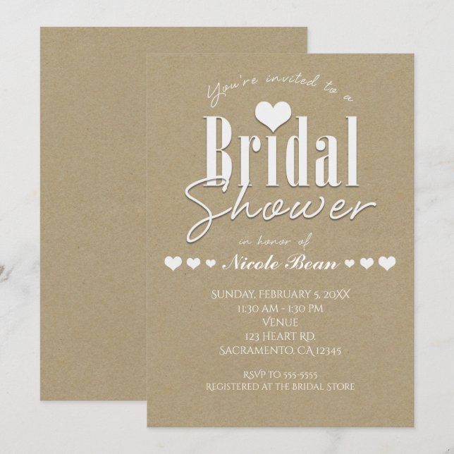 Convite de papel branco e castanho kraft para chá  (Frente/Verso)