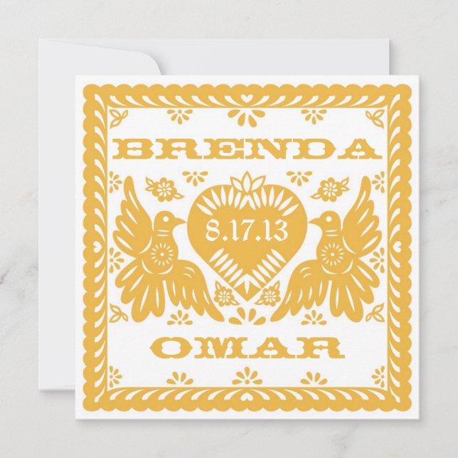 Convite de Papel Picado dos pássaros do amor da (Frente)