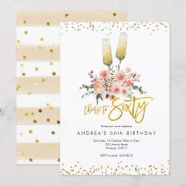 Convite de Parabéns aos Sessenta Moderno Dourado