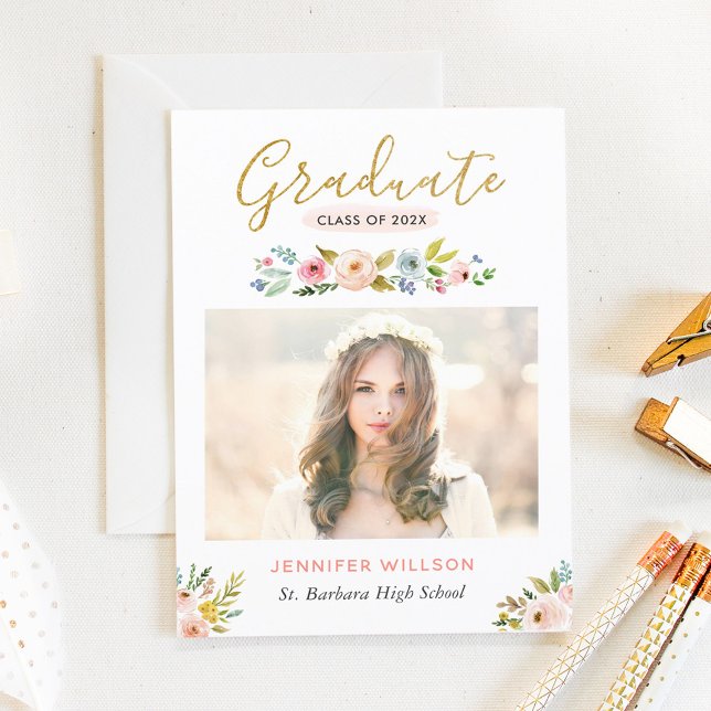 Convite de Partida de Formatura Floral Dourado (Criador carregado)