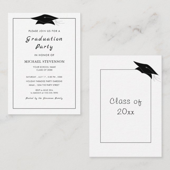 Convite de Partida de Formatura Preto e Branco Orç (Frente/Verso)