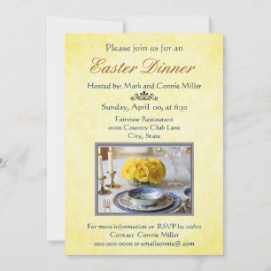 Convite de Páscoa Elegante Amarelo com Rosas