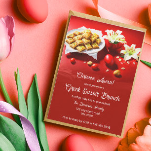 Convite de Páscoa Grego com Baklava, Ovos e Lírios