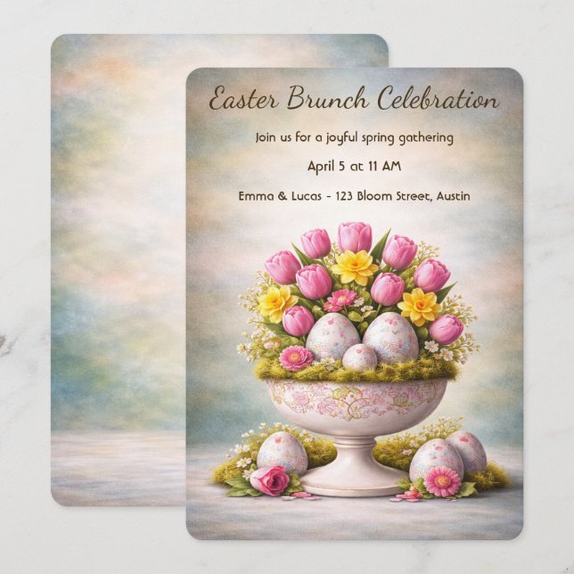 Convite de Páscoa para Brunch Tulipas Floral Prima (Frente/Verso)