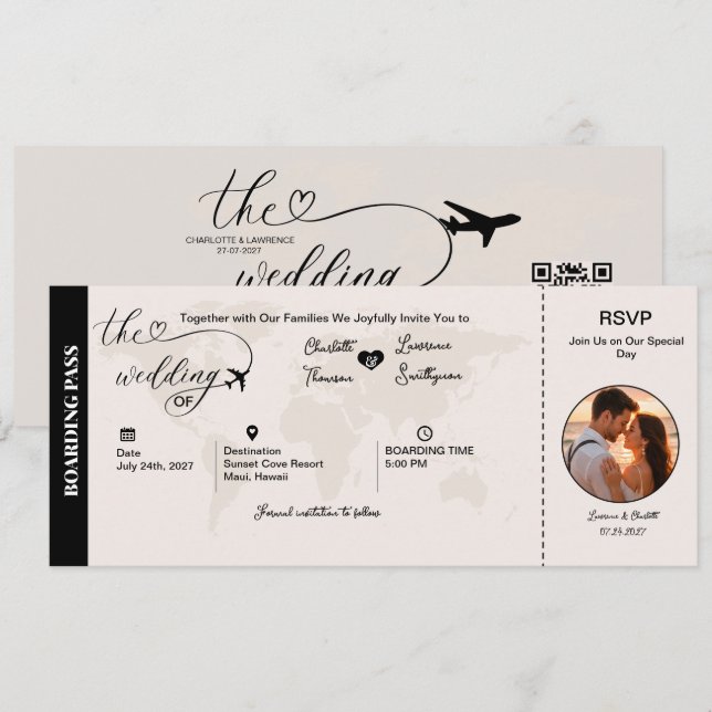 Convite de Passagem de Embarque para Casamento Des (Frente/Verso)