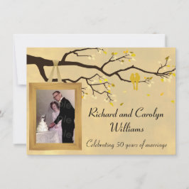 Convite de Pássaros de Amor do Aniversário de Ouro