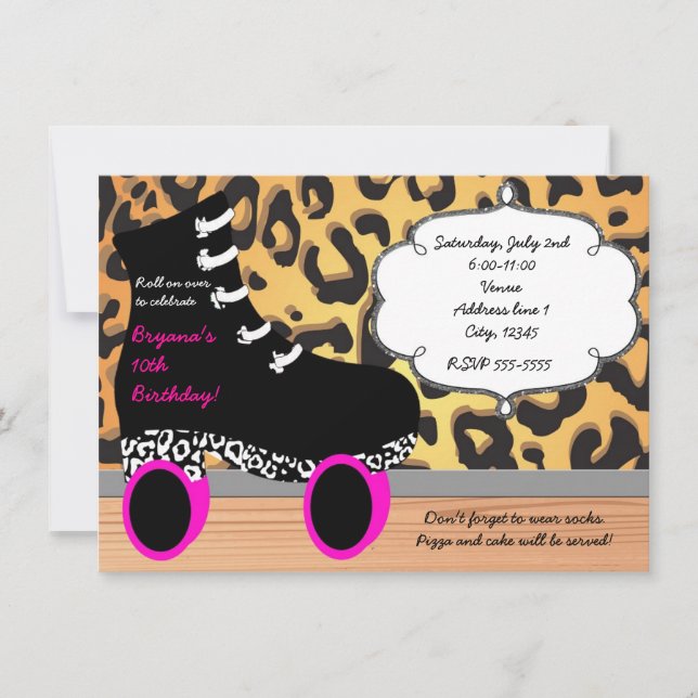 Convite de Patins de Roda Leopardo Guepardo Patina (Frente)