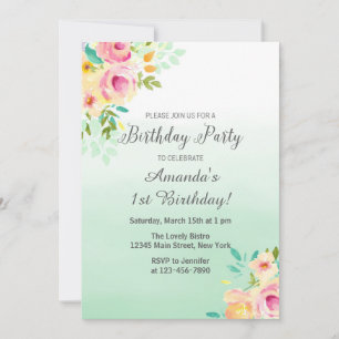Convite de Peach e Mint Birthday