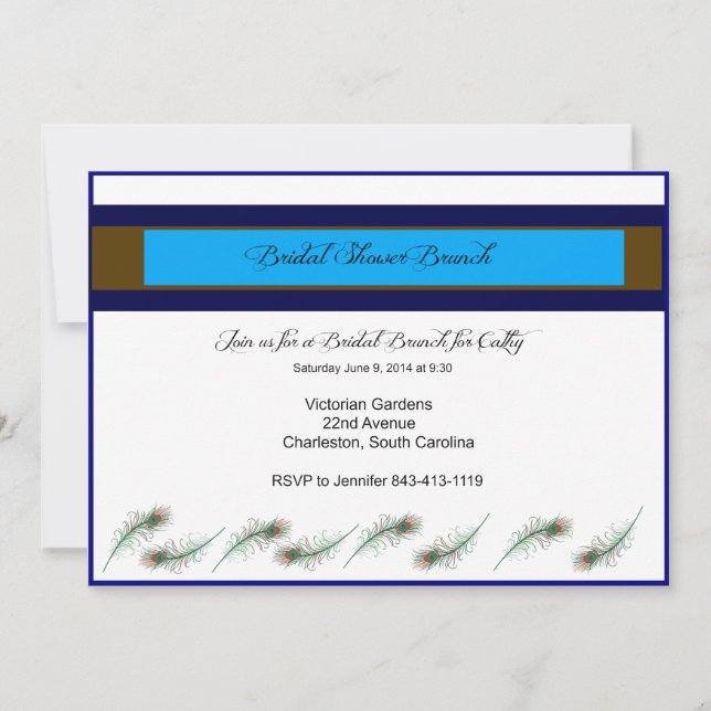 Convite de Peacock de Chá de panela Brunch (Frente)