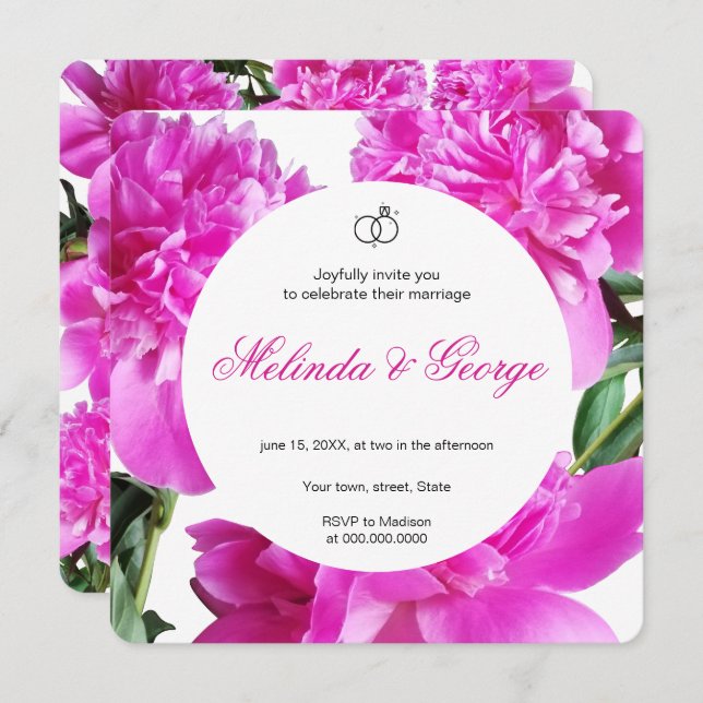 Convite de peônia. Convite (Frente/Verso)