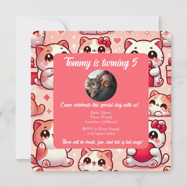 Convite de Pet Birthday Personalizável com Foto (Frente)