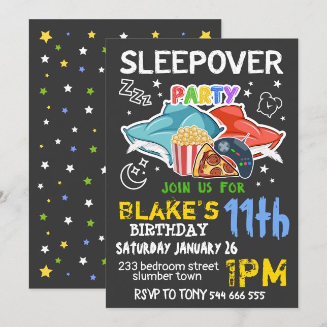 Convite de Pijama para Meninos - ANIVERSÁRIO DE Pi (Frente/Verso)