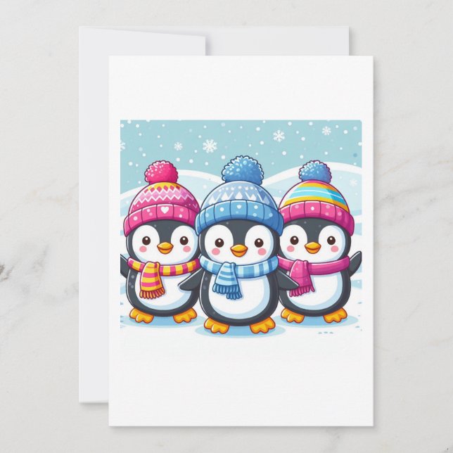 Convite de Pinguins Felizes e Fofos (Frente)