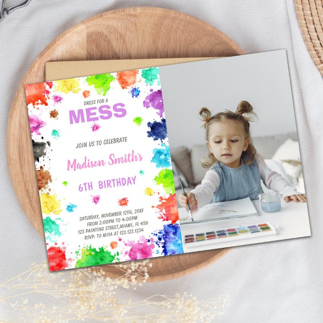 Convite de pintura personalizável (Watercolors Paint Birthday Invitations with photo)