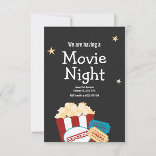 Convite de pipoca para noite de filme retrô legal