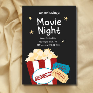 Convite de pipoca para noite de filme retrô legal