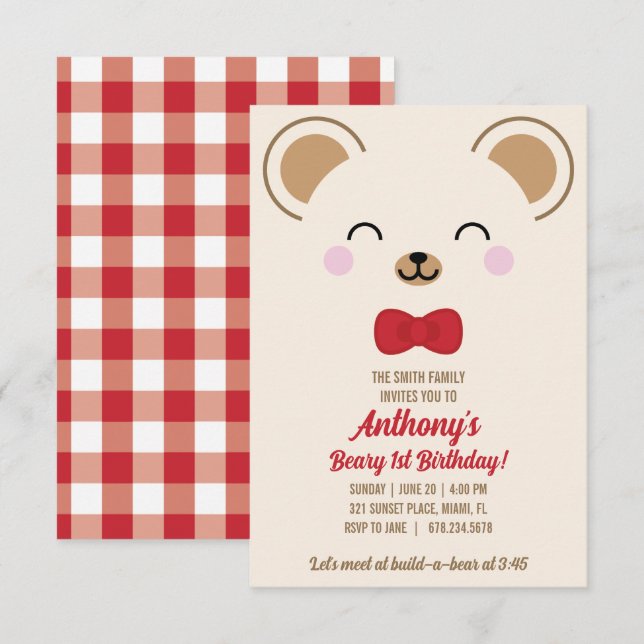 Convite de Piquenique do Ursinho Teddy para QUALQU (Frente/Verso)