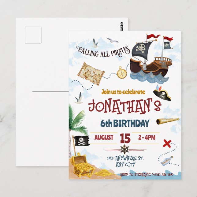 Convite de Pirata Download Imediato (Frente/Verso)