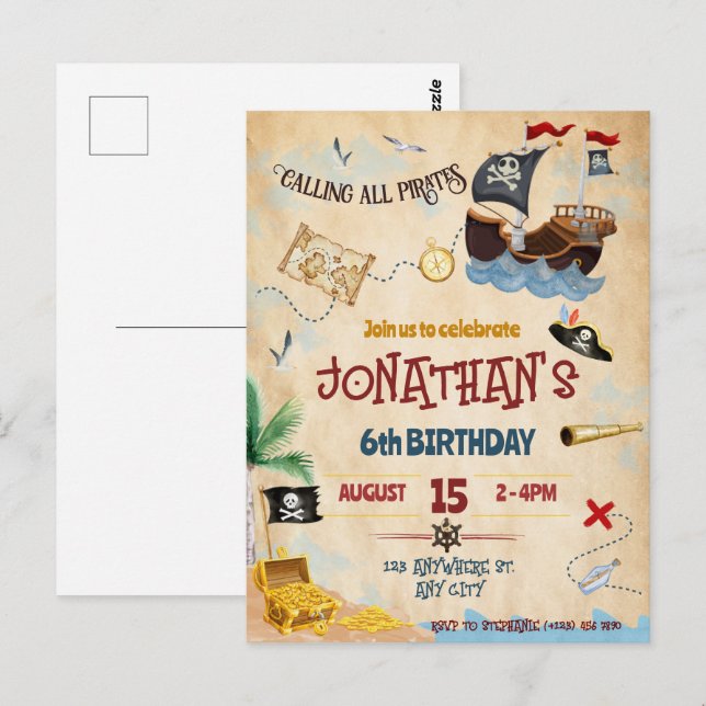 Convite de pirata para download imediato (Frente/Verso)