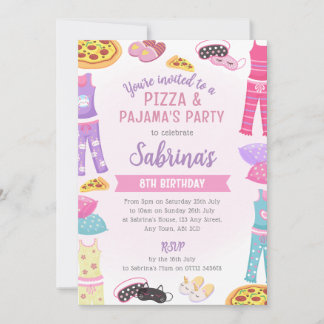 Convite de Pizza e Festa do Pijama para Meninas -