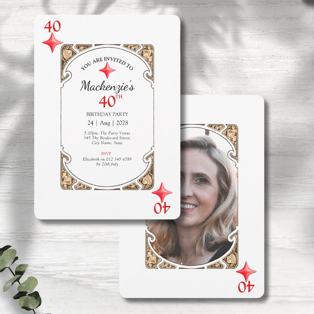 Convite de Placa de Reprodução de aniversário de 4 (40th birthday party invitation with an art deco style design on a grey wood background.)