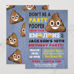 Convite de Pooper Birthay do Partido Emoji
