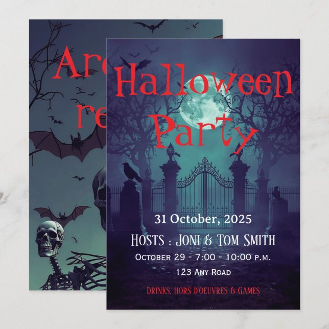 Convite de Porta Assombrada Gótica | Halloween Ass (Frente/Verso)