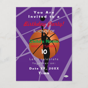 Convite de postal com tema de basquete para menino